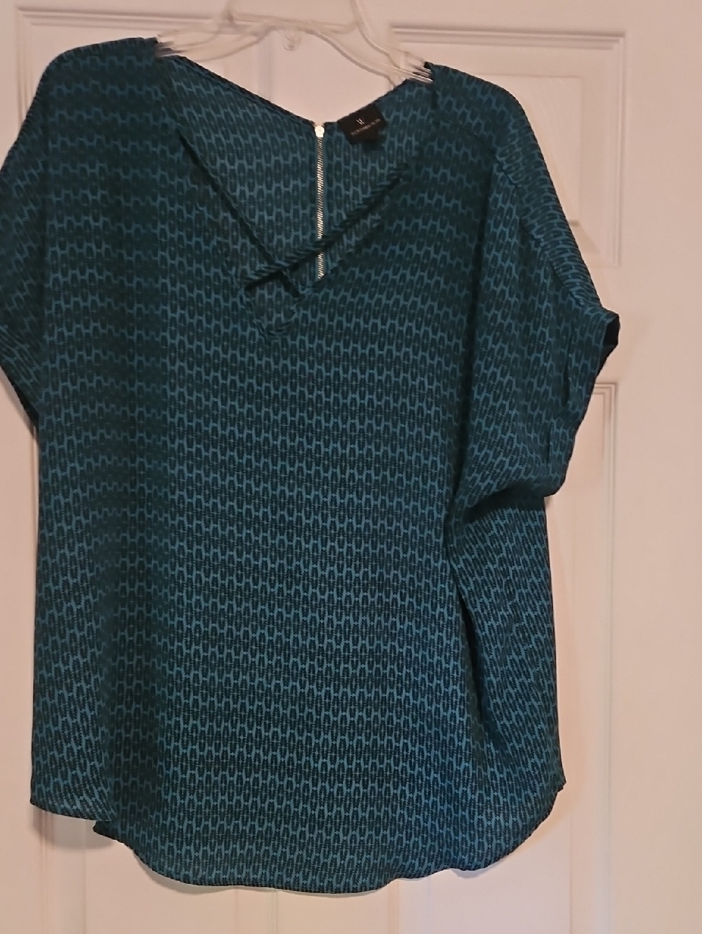 Women's Teal Patterned Blouse - Lightweight Short Sleeve Top